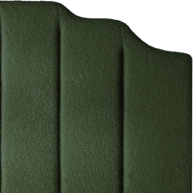 24KF Dark Green Teddy Fabric Tufted for Queen Upholstered Headboard, Modern Vertical Channel Design Full Headboard with Stepped Silhouette Top Edge, 6026-Q-Teddy Dark Green-CasaMuseHome