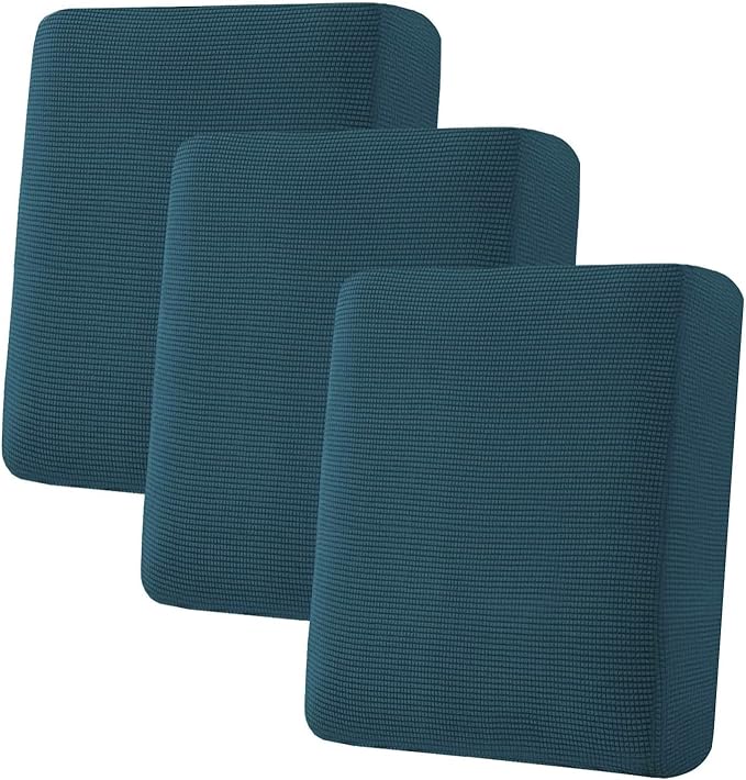H.VERSAILTEX Super Stretch Individual Seat Sofa Covers Couch cushion covers Slipcover Sets Thick Jacquard Textured Twill Fabric (3 Piece Sofa cushion covers, Deep Teal)-CasaMuseHome