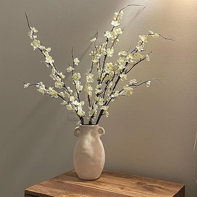 4Pcs Cherry Blossom Branches Artificial Flowers for Spring Summer Indoor Decoration,Faux Long Stem Artificial Flowers for Wedding Home Office Bedroom Party Table Centerpieces Decor(White)-CasaMuseHome