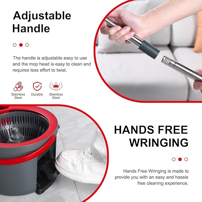 360° Spin Mop and Bucket Set Cleaning System,Mop and Bucket with Wringer Set for Home,Wet Dust Mop for Floor Cleaning with 4 Mop Heads-CasaMuseHome