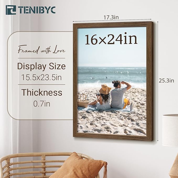 16x24 Poster Frame 3 Pack - Brown Woodgrain, Wood Poster Frame, Gallery Picture Frame - Wall Hanging-CasaMuseHome