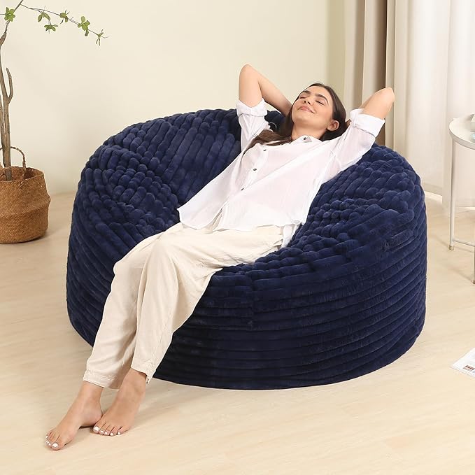 4FT Memory Foam Bean Bag Chair for Adults/Teens, Bean Bag Sofa with Fluffy Removable Cover, for Living Room Bedroom, Blue-CasaMuseHome