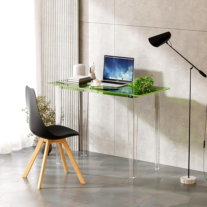 Acrylic Desk, Modern Study Table for HomeOffice-Extended Surface Multi-Purpose Console & EntrywayTable, Sturdy Lightweight Design (42.5-inch, Green)-CasaMuseHome