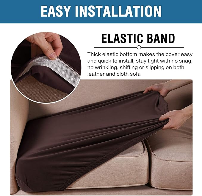 H.VERSAILTEX Velvet Stretch Couch Cushion Cover Plush Cushion Slipcover for Chair Cushion Furniture Protector Seat Cushion Sofa Cover (1 Piece Armchair Cushion Covers, Brown)-CasaMuseHome