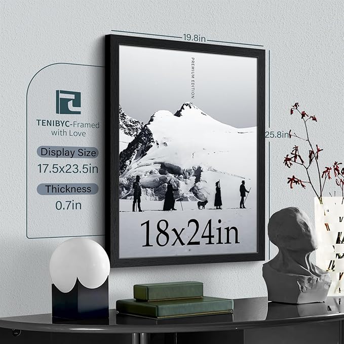 18x24 Poster Frame 3 Pack - Black Woodgrain, Solid Wood Gallery Picture Frame - Wall Hanging-CasaMuseHome