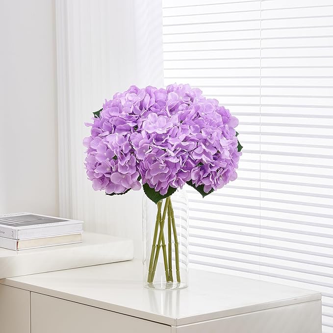 8pcs Lavender Fake Flowers Silk Hydrangea Artificial Flowers Bouquets Faux Hydrangea Stems for Home Table Centerpieces Wedding Party Decoration-CasaMuseHome