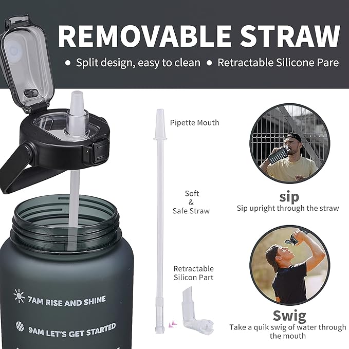 64oz,100oz,128oz Large Motivational Water Bottle with Time Marker, Leakproof & BPA Free Half Gallon Big Water Bottle with Straw Handle Tritan Frosted Water Jug for Gym,Fitness,Outdoor Sports-CasaMuseHome