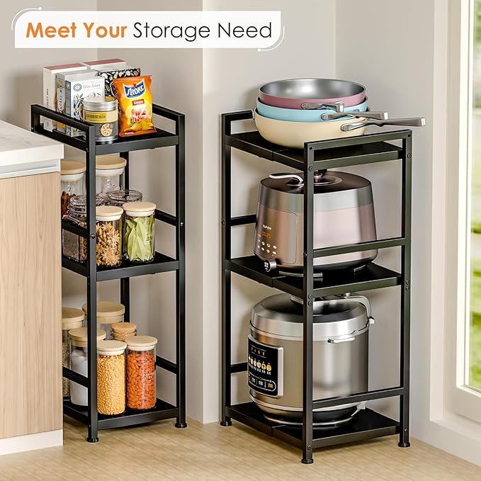 3-Tier Expandable Storage Shelves, 110LBS Heavy Duty Metal Shelving Unit, Adjustable Laundry Room Organization and Storage Shelf Rack,Ideal Narrow Bathroom Kitchen Laundry Room Organizer,Free-Standing-CasaMuseHome