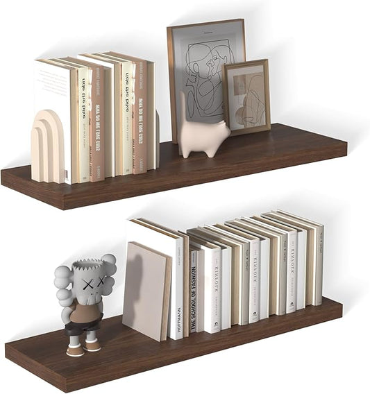 12 Inch Deep Floating Shelves for Wall 2 Pack Floating Shelves Large Storage Space Wall Mount Shelf for Living Room Kitchen Bathroom 36" W x 12" D x 1.2" H Walnut-CasaMuseHome
