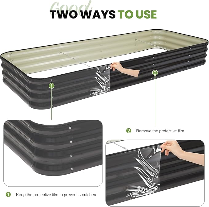 5-in-1 Adjustable Raised Garden Bed Kit | Galvanized Planter Boxes for Vegetables, Flowers | 12" Tall, Multiple Sizes (8x3x1ft, 9x2x1ft, 10x1x1ft, 6x5x1ft, 7x4x1ft) | Outdoor Metal Raised Bed, Grey-CasaMuseHome