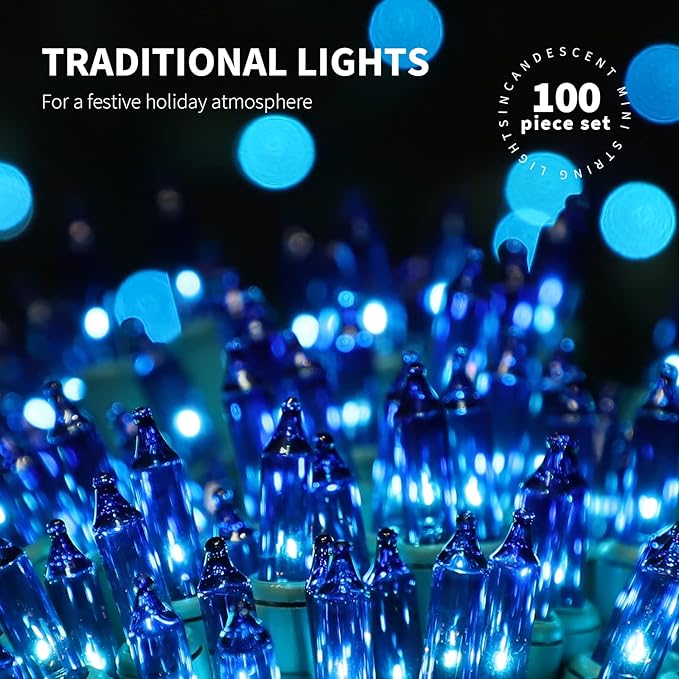 100LIGHTS BLUE Extra-Bright With End Connectors Christmas Decorative Lights 5.98m UL Certified Mini String Light Set Waterproof for Home Garden Holiday Christmas Tree Party Patio Decor Wedding-CasaMuseHome
