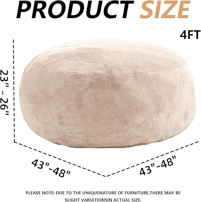 4FT Large Bean Bag Chairs,Big Adult Size Memory Foam Beanbags with Filler Included,Machine Washable corduroy cover,Ultra Soft Plush Gaming Bing Bag Puff Chair for Dorm, Living Room & Bedroom (Apricot)-CasaMuseHome