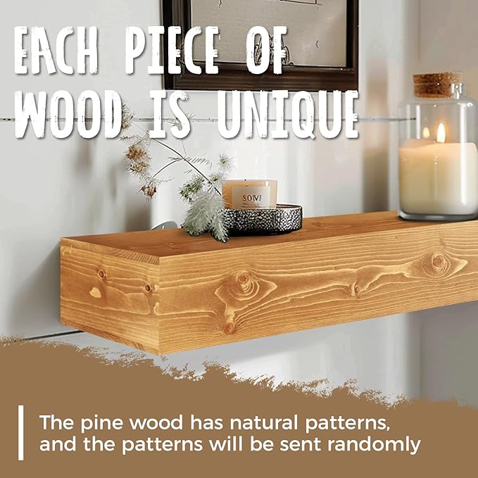 48x8x5 Fireplace Mantel - Handcrafted Rustic Solid Wood Wall Mounted Floating Shelf with Invisible Heavy Duty Wood Bracket (Natural)-CasaMuseHome