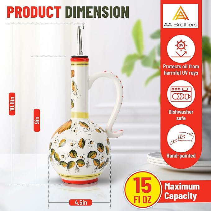 15Oz Ceramic Handmade Oil Dispenser with 3 olive design-CasaMuseHome
