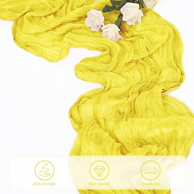 6 Pack Yellow Cheesecloth Table Runner 20 x 120 Inch Long Rustic Gauze Cheese Cloth Table Runner for Wedding 10FT Bridal Baby Shower Table Decorations Boho Fabric Sheer Birthday Party Table Decor-CasaMuseHome