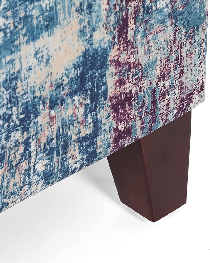 Adeco 18 Inch High Cube Ottoman Storage, Linen Chair Foot Stools, Upholstered Vanity Stool with Hinged Lid, Solid Wood Legs-CasaMuseHome