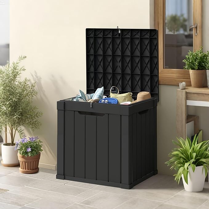 50 Gallon Storage Box, Waterproof Deck Box for Indoor & Outdoor Use, Lockable Pool Storage Bin for Package Delivery, Outdoor Bench for Patio Cushions, Garden Tools, Backyard, Black-CasaMuseHome