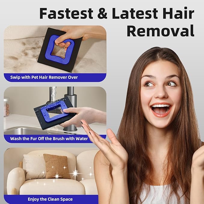 3 in 1 Mini Pet Hair Removal Tool, Dog and Cat Square Hair Remover for Car Detailing Supplies, Clothes, Couch and Carpet, Fur Cleaning Supplies for Furniture-Ergonomic and Anti-Slip, Mini Pet Supplies-CasaMuseHome