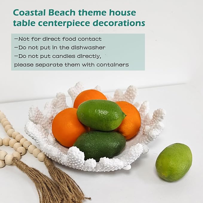 Accessoryway White Coral Textured Decorative Bowl,9.45" Medium Resin Decorative Centerpiece Bowl for Coastal Beach theme house table centerpiece decorations & Nautical decorations for coffee table-CasaMuseHome