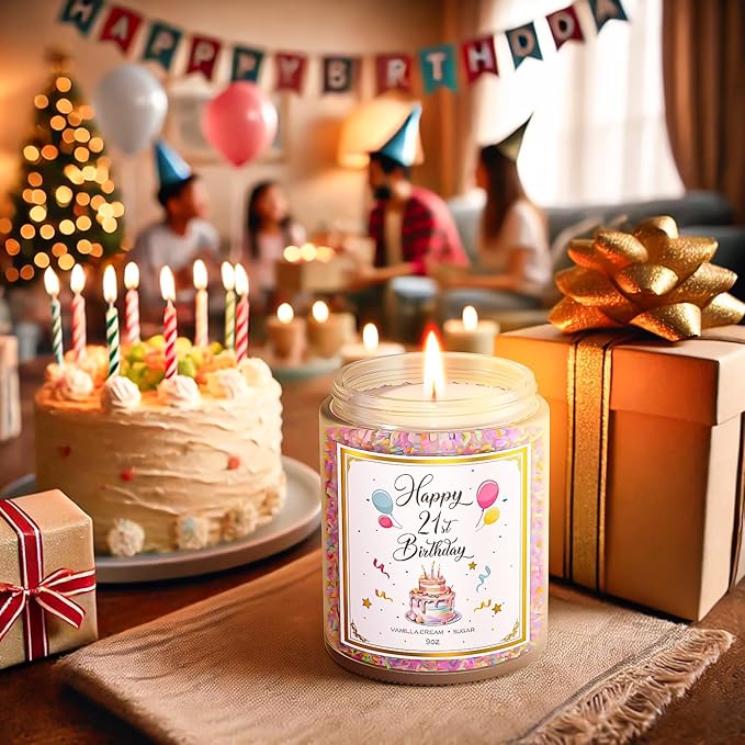 21st Birthday Candles Gifts for Women- 9 oz Happy Birthday Candle with Vanilla Birthday Cake Scent, Gifts for Women & Men, Friendship Ideas-CasaMuseHome