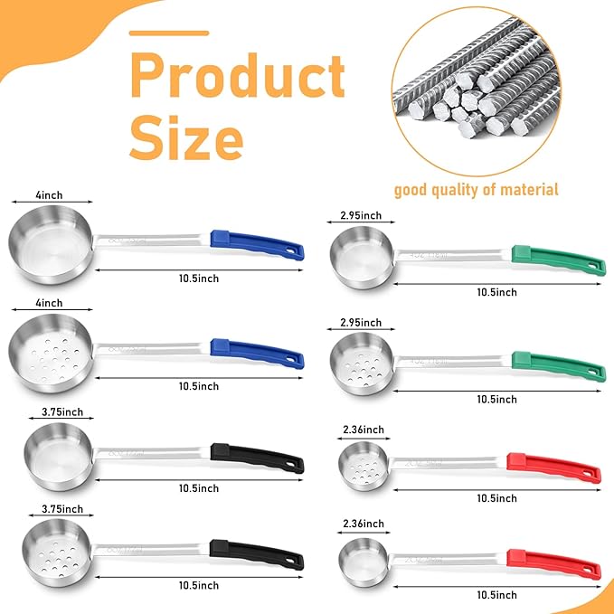 16 Pcs Portion Control Serving Spoons, Restaurant Measuring Serving Ladle Utensils, Portion Control Slotted Scoops for Weight Loss, Solid and Perforated Scoops(4 Colors,4 Sizes)-CasaMuseHome