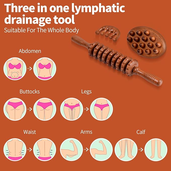 3-in-1 Wood Therapy Massage Tools Wooden Lymphatic Drainage Massager Maderoterapia Kit, Anti Cellulite Complete Body Sculpting Tools for Muscle Pain Relief, Body Contouring and Shaping-CasaMuseHome