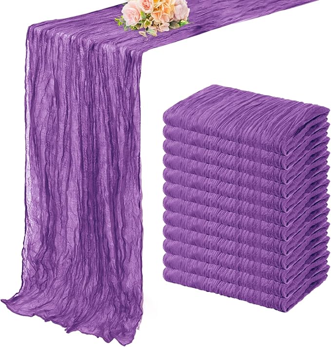 12 Pack Purple Cheesecloth Table Runner 10FT Boho Fabric Rustic Cheese Cloth Table Runner for Wedding Bridal Shower Baby Shower Gauze Sheer Birthday Party Table Decorations 20 x 120 Inch Long-CasaMuseHome