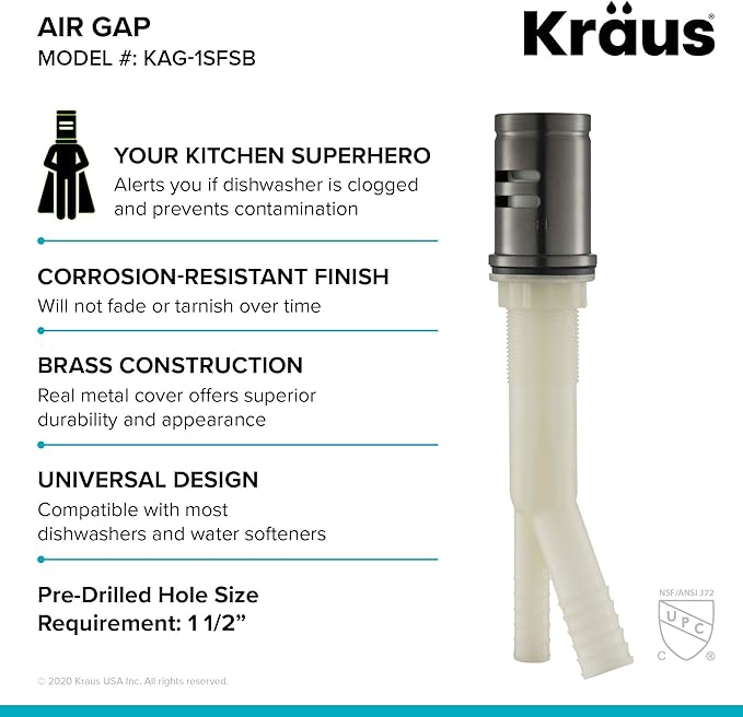 KRAUS Dishwasher Air Gap in Spot Free Black Stainless, KAG-2SFSB