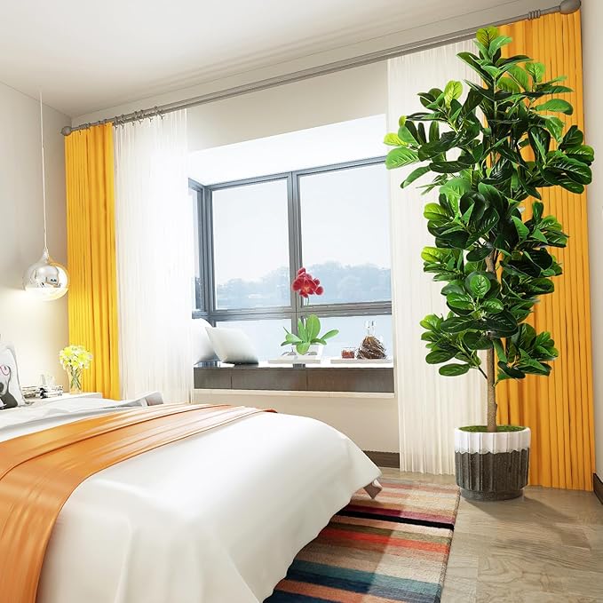 7.3ft Artificial Fiddle Leaf Fig Tree (87in) with Plastic Nursery Pot Faux Tree, Ficus Lyrata Fake Plant for Office House Farmhouse Living Room Home Decor (Indoor/Outdoor)-CasaMuseHome
