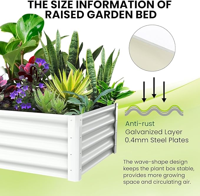 6x3x1ft Large Outdoor Planter Boxes Kit Set of 2, Galvanized Raised Bed Planter with Open-Ended Base Design, Elevated for Outdoor Plants, Durable Raised Bed for Gardening,Beige-CasaMuseHome