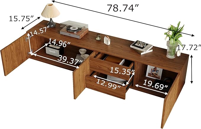 79" Mid-Century Modern TV Stand for Living Room, Farmhouse Entertainment Center with Storage & Drawers, Fluted Design Wood TV Console for Home Theater Office-CasaMuseHome