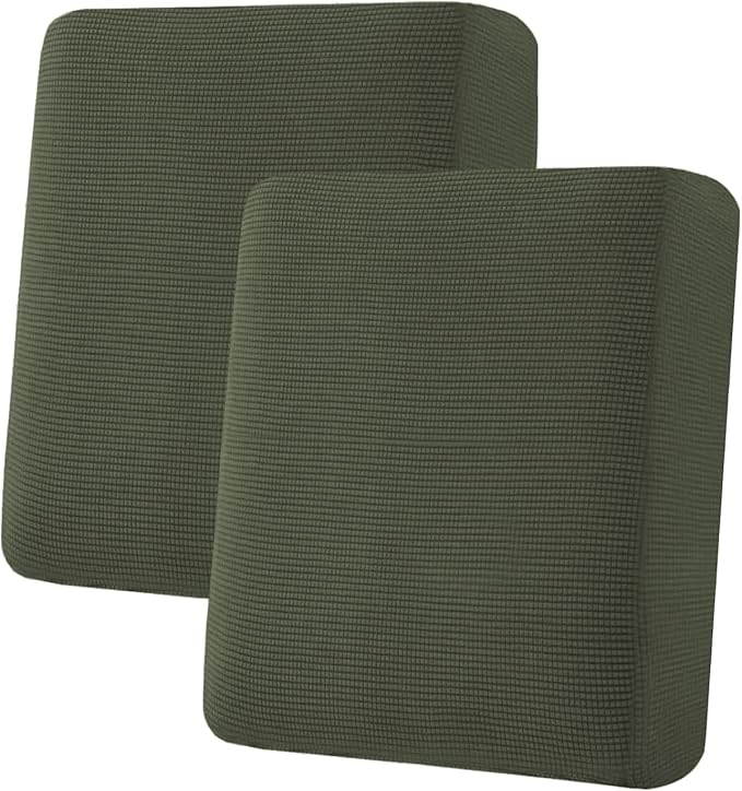 H.VERSAILTEX Super Stretch Individual Seat Cushion Covers Sofa Covers Couch Covers Slipcover Sets Thick Jacquard Textured Twill Fabric (2 Piece Medium Sofa Cushion Covers, Olive)-CasaMuseHome