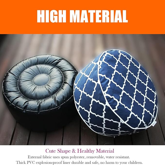 2 Pcs Outdoor Pouf, D21”x H9” Waterproof Outdoor Inflatable Ottoman with Foot Pump, Portable Patio Pouf for Garden Camping or Home Use-CasaMuseHome