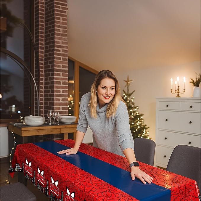 4Pcs 2in1 Spider Birthday Decorations Tablecloths, 54" x 108" Super Hero Spider Table Cloth Disposable Rectangle Plastic Table Cover for Boys Birthday Party Supplies-CasaMuseHome