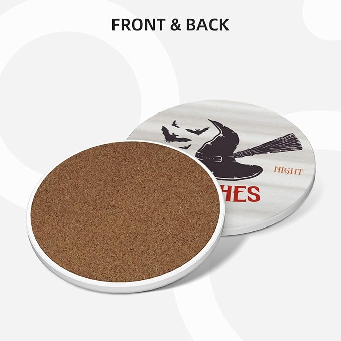 6 PCS Halloween Coasters with Metal Holder and Cork Base Ceramic Drink Coasters Absorbent Cup Mat Non-Slip for Home Kitchen Office Table Decor, 4 Inch Halloween 1-CasaMuseHome
