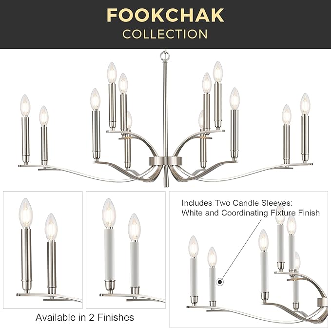 12 Light Nickel Living Room Chandelier High Ceiling Foyer Candle Chandelier Large Modern 44in Metal Chandeliers Hanging Light for Master Bedroom Dining Room Light Fixture Over Table-CasaMuseHome