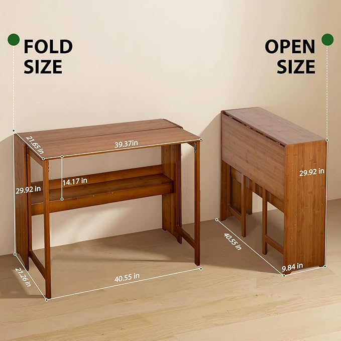39.37" Bamboo Folding Desk,Space-Saving Computer Desk for Small Spaces, Foldable Study Table for Bedroom, Home Office, Dorm, Apartment (Brown)-CasaMuseHome