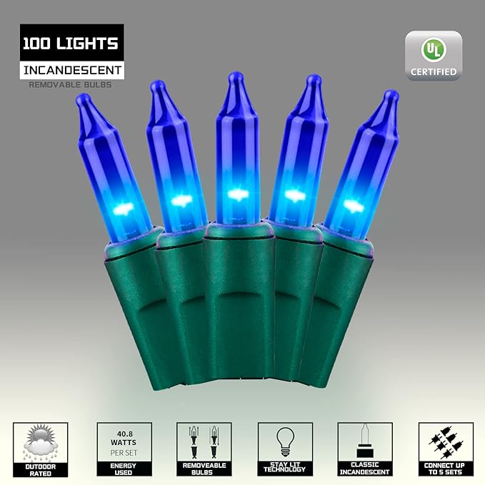 100LIGHTS BLUE Extra-Bright With End Connectors Christmas Decorative Lights 5.98m UL Certified Mini String Light Set Waterproof for Home Garden Holiday Christmas Tree Party Patio Decor Wedding-CasaMuseHome