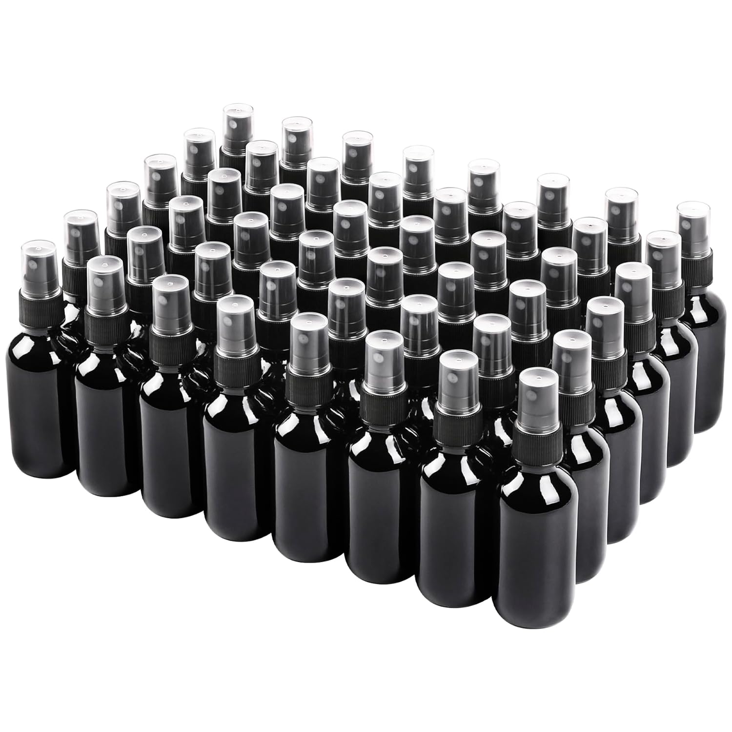 Black Glass Small Spray Bottle 2 oz 48 Packs,Fine Mist Sprayer Small Clear Bottles,Refillable Containers mini spray bottles for Cleaning Solutions and Skin Care (Black 48pcs)