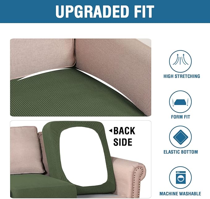 H.VERSAILTEX Super Stretch Individual Seat Cushion Covers Sofa Covers Couch Cushion Covers Slipcover Sets Thick Jacquard Textured Twill Fabric (2 Piece Large Sofa Cushion Covers, Bronze Green)-CasaMuseHome