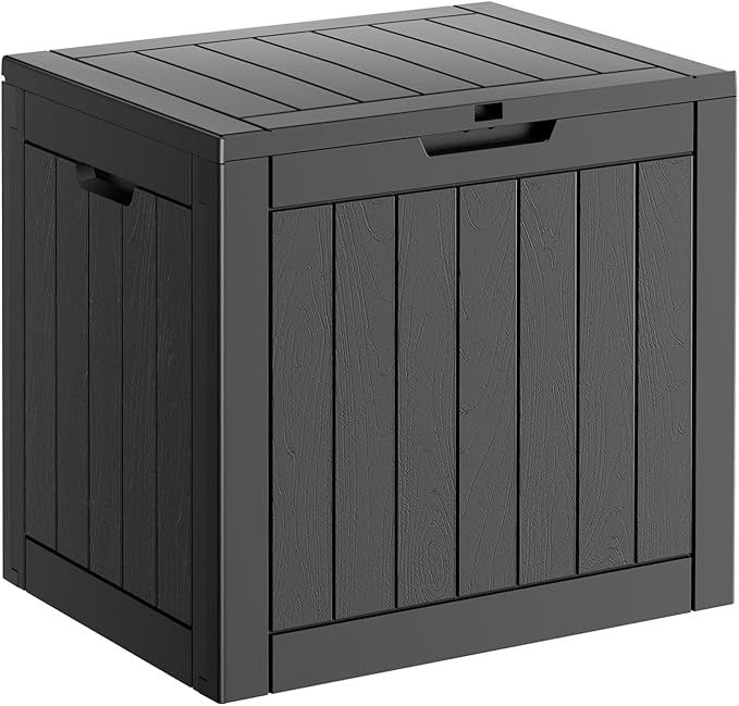 31 Gallon Resin Deck Box, Lockable Patio Outdoor Storage Box for Furniture, Garden Tools and Tools Storage, Waterproof Outside Storage Boxes - Black-CasaMuseHome