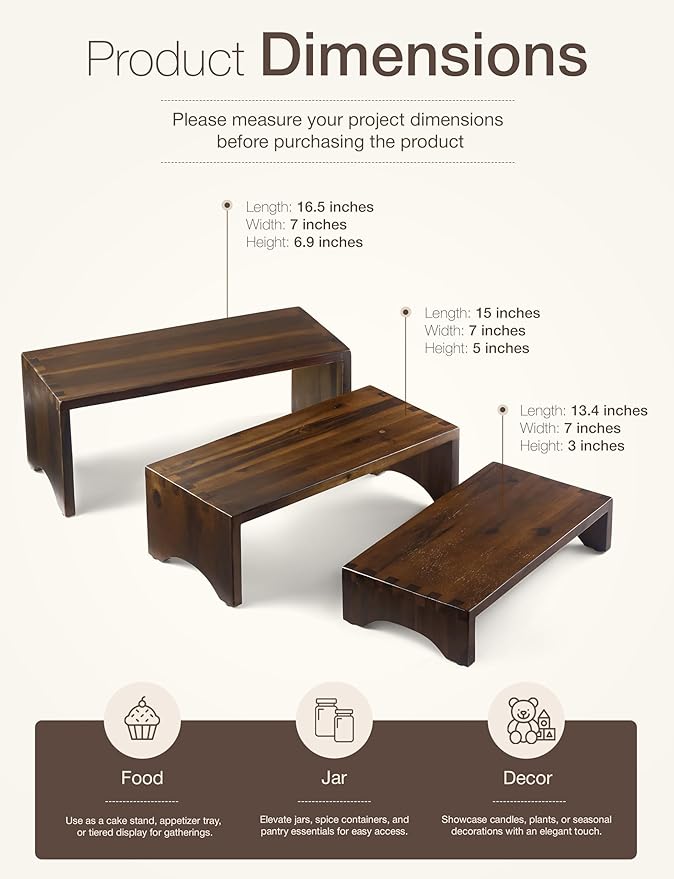 Acacia Wooden 3 Tier Cupcake Stand - Risers for Display for Food Buffet Risers and Stands – Food Stands for Display Party – Acacia Wooden Cupcake Stand - Set of 3 Size (Walnut Color)-CasaMuseHome