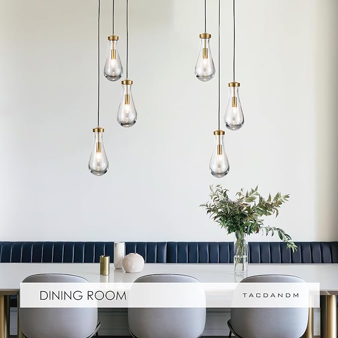 3-Light Raindrop Pendant Light Fixtures, Brass Glass Pendant Lighting, Teardrops Modern Hanging Light for Entryway Foyer Kitchen Island Dining Living Room Hallway-CasaMuseHome