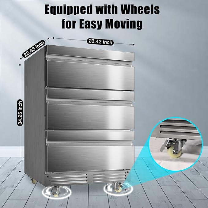 24 Inch Upgraded Three-Drawer Beverage Fridge, Weather Proof Outdoor Stainless Steel Beverage Refrigerator, Under Counter Built-in Beverage Cooler for Home & Commercial Use-CasaMuseHome