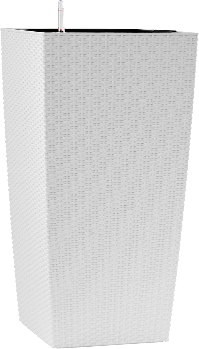 30in Tall Large Plant Pots Planter-Self-Watering Indoor/Outdoor Planting with Drain Holes, Water Level Monitor, Inner Bucket for Front Porch Patio, White Large-CasaMuseHome