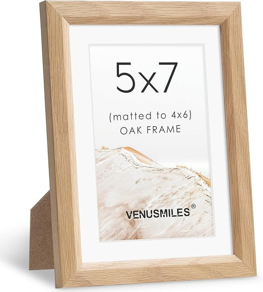 5x7 Picture Frame Natural Solid Oak Photo Frames with 4x6 Removable Mat Wall Hanging Large Handcrafted Frame with HD Plexiglass Wall and Tabletop Display Large Poster Frame-CasaMuseHome