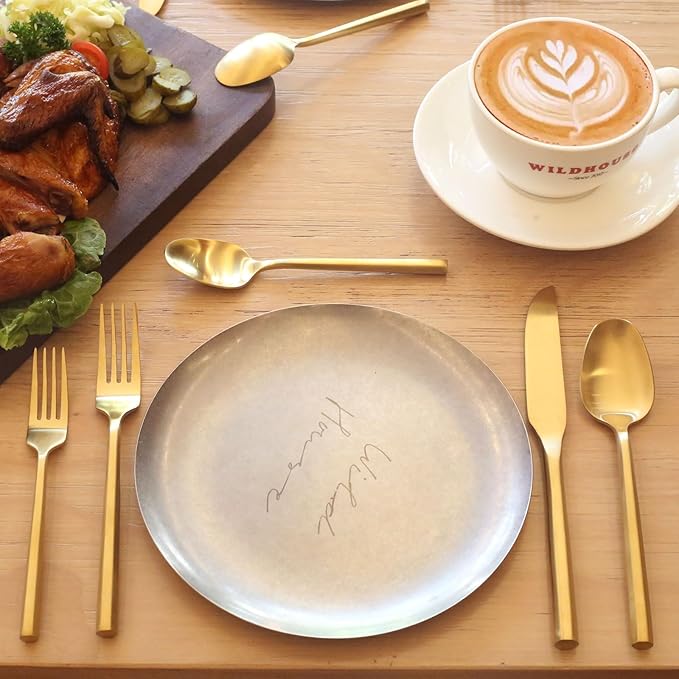 40-Piece Matte Gold Silverware Set, Hand Forged Utensil, Stainless Steel Flatware Set, Hexagon Handle Cutlery Set for Home Hotel Use, Service for 8-CasaMuseHome