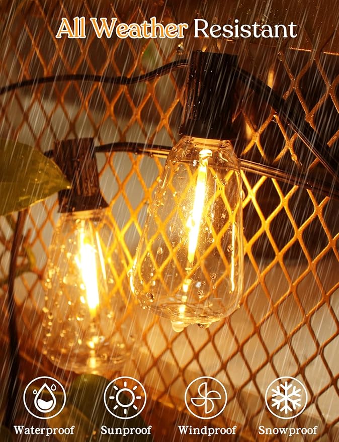 200FT Outdoor Lights for Patio – Dimmable String Lights for Outside with Remote – LED Hanging Lihgts Waterproof Shatterproof ST38 Edison Bulbs for Backyard Cafe Bistro Porch Christmas Party-CasaMuseHome