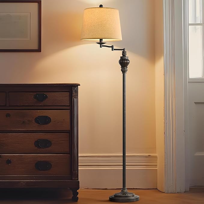 61" Vintage Floor Lamp with 350° Adjustable Swing Arm, Standing Lamp for Bedroom Living Room Bedside Nightstand Retro Farmhouse Mid Century Lamp Light Home Décor Office Gifts-CasaMuseHome