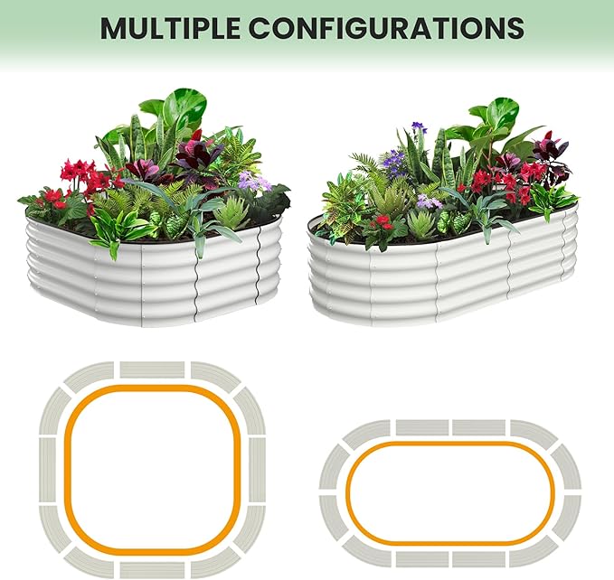 2 Pcs 6x3x1ft Oval Raised Garden Bed, Galvanized Raised Beds,Open-Ended Base Metal Raised Planter Beds,Garden Bed Outdoor,Planter Raised Boxes for Vegetables, Flowers,Tool-Free Asse,White-CasaMuseHome